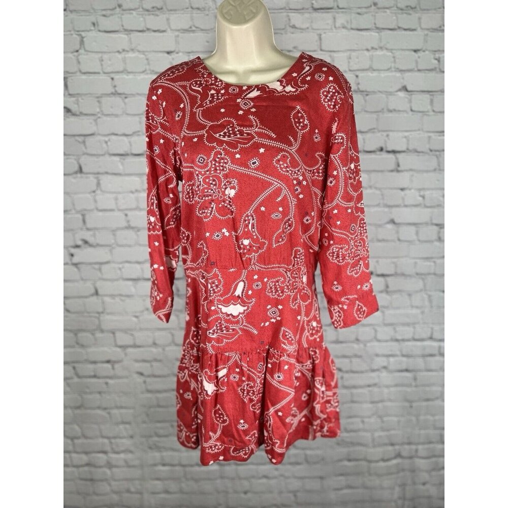 Current/Elliott Red Paisley Print The Tennant Dress Cut-out back Women’s Size 2